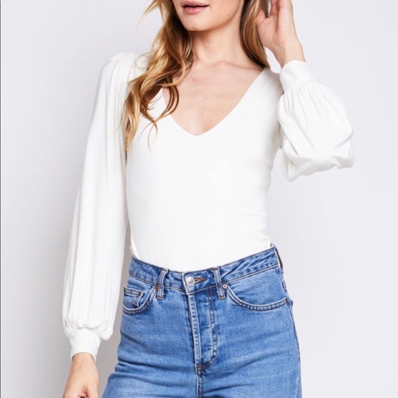 White plunging neck body suit - Picture 3 of 8